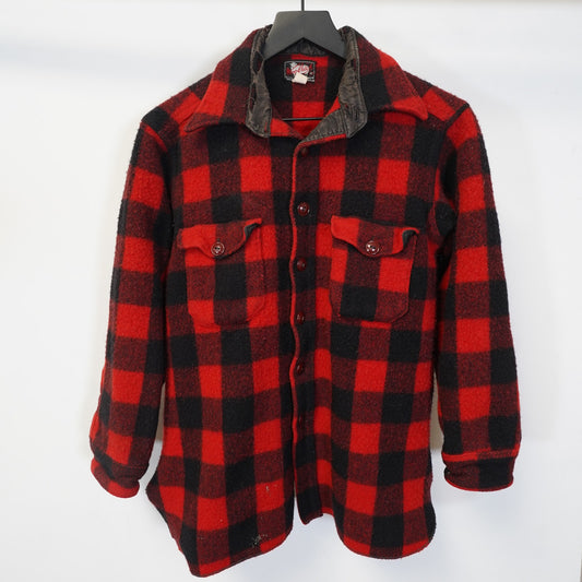 (M) True Vintage Woolrich Buffalo Plaid Wool Button Up Shirt Jacket Size M 50s Red