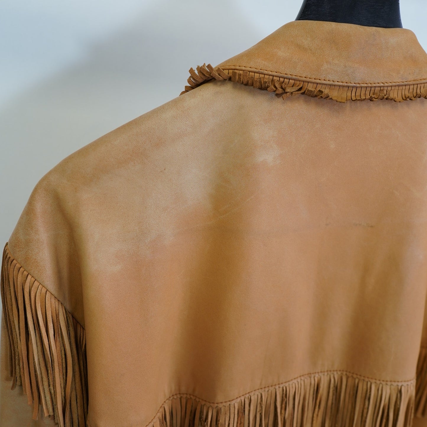 (L) Vintage Scully Genuine Leather Fringe Western Hippie Jacket Men's L Sz 42 Tan
