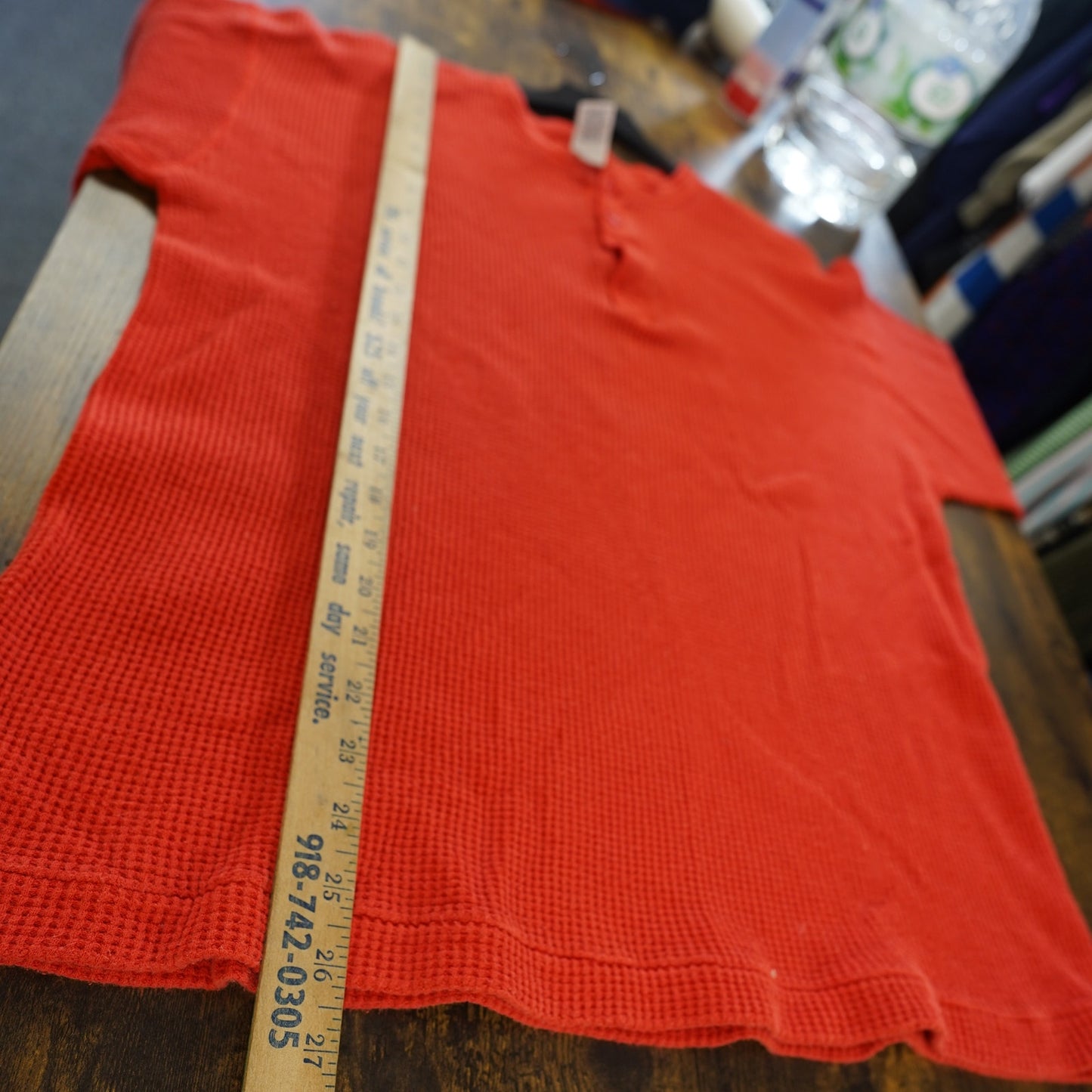 (XL) Vintage Gap Thermal Heavyweight Waffle Knit Henley T-Shirt Men's XL Orange 90s