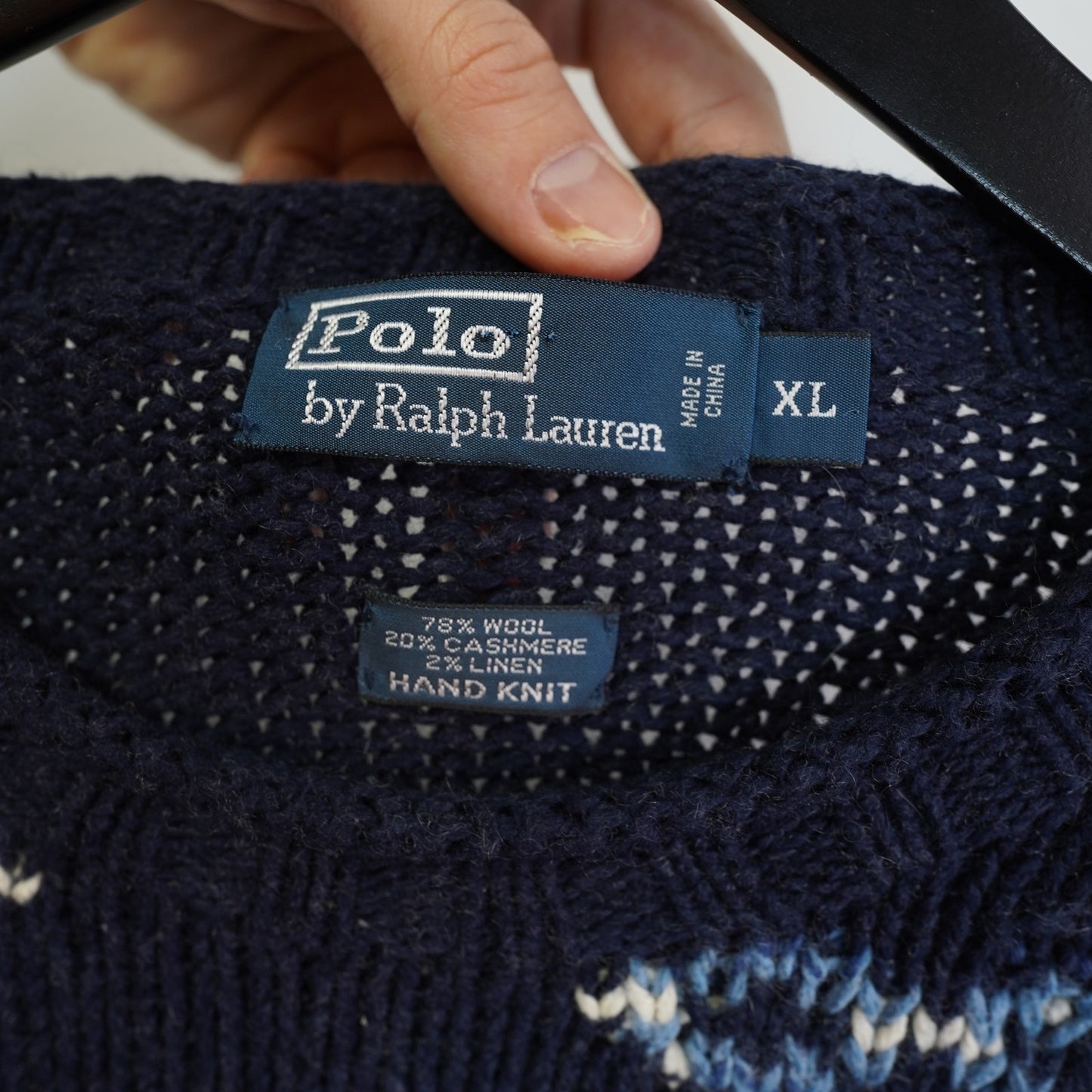 (XL) Vintage Polo by Ralph Lauren Hand-Knit Aztec Sweater Men's XL Southwest Blue