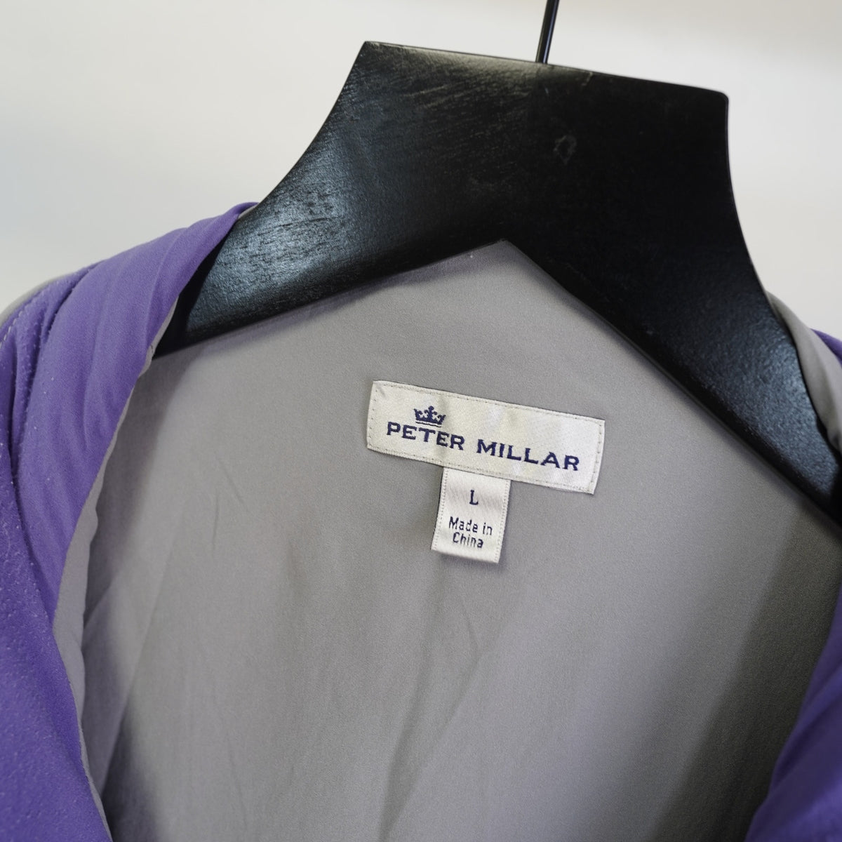 (L) Peter Millar Golf Quilted Light Puffer Vest Men's L Gray Purple Performance Tech