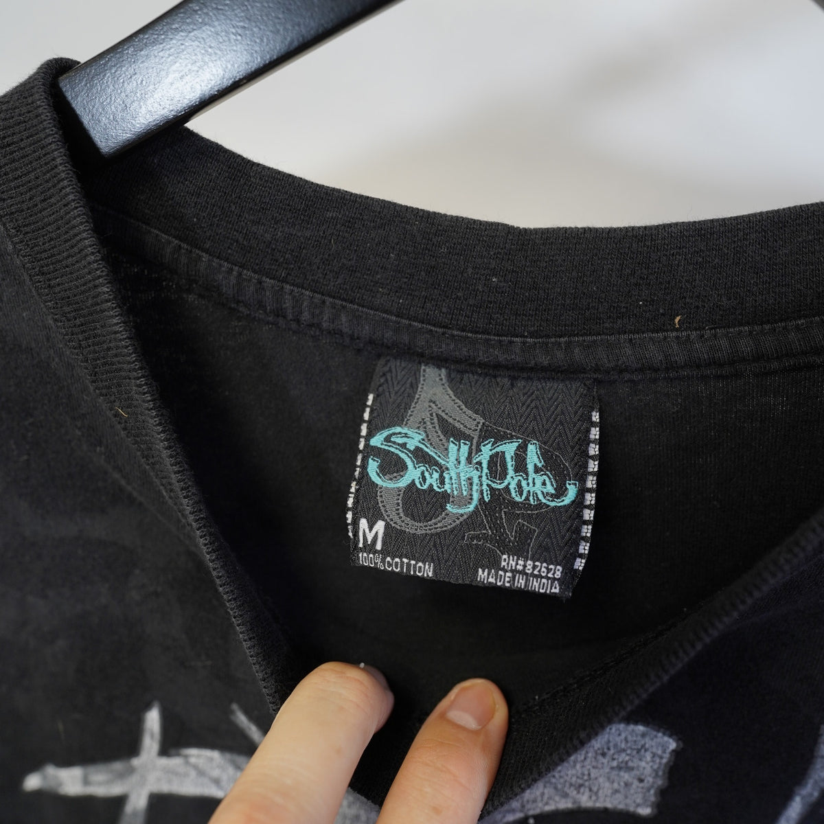 (M) Vintage Southpole Y2K Graffiti Streetwear T-Shirt 2000s Men's M Black Emo Goth