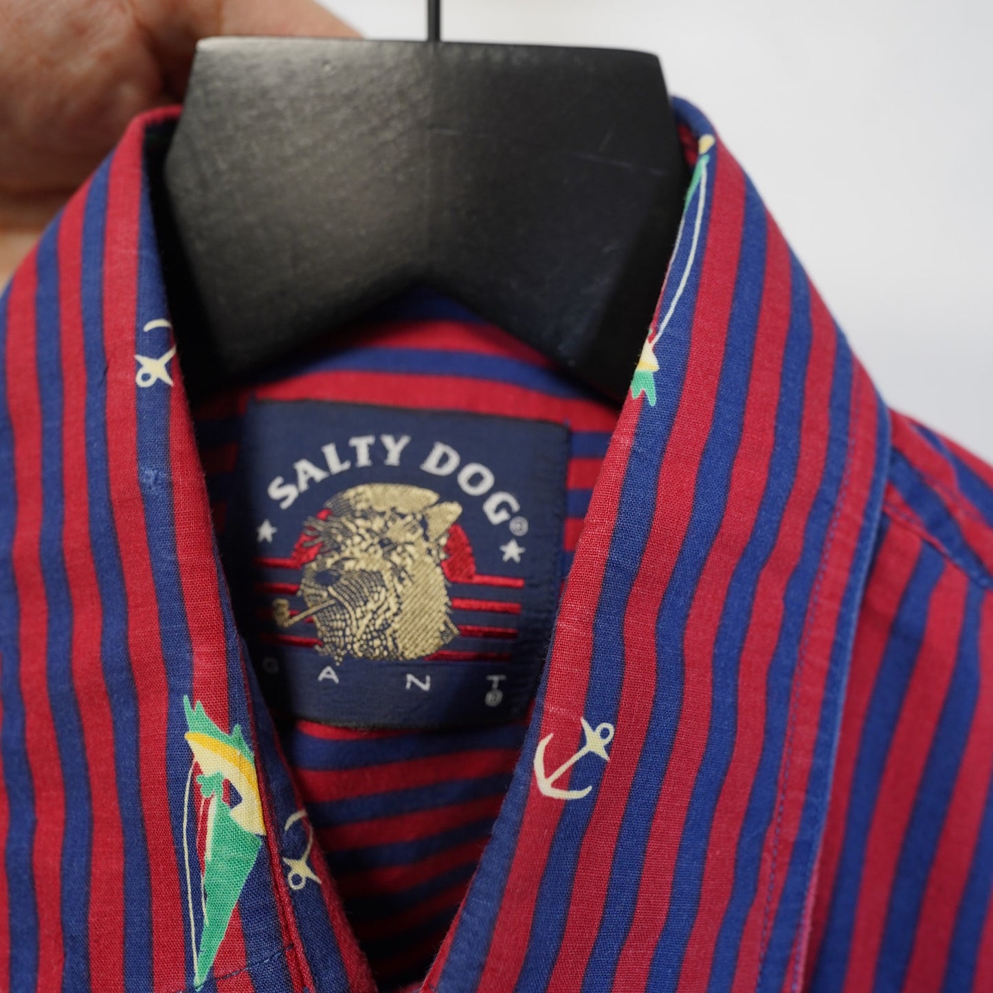 (M) Vintage Salty Dog Gant Sailing Striped 90s Button Up Men's M Red Blue Yacht Boat