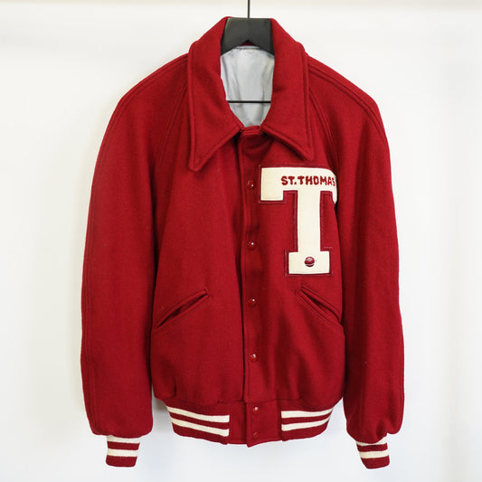 (L) Vintage St. Thomas Letterman Varsity Jacket Men's L Red Wool Bomber Made in USA