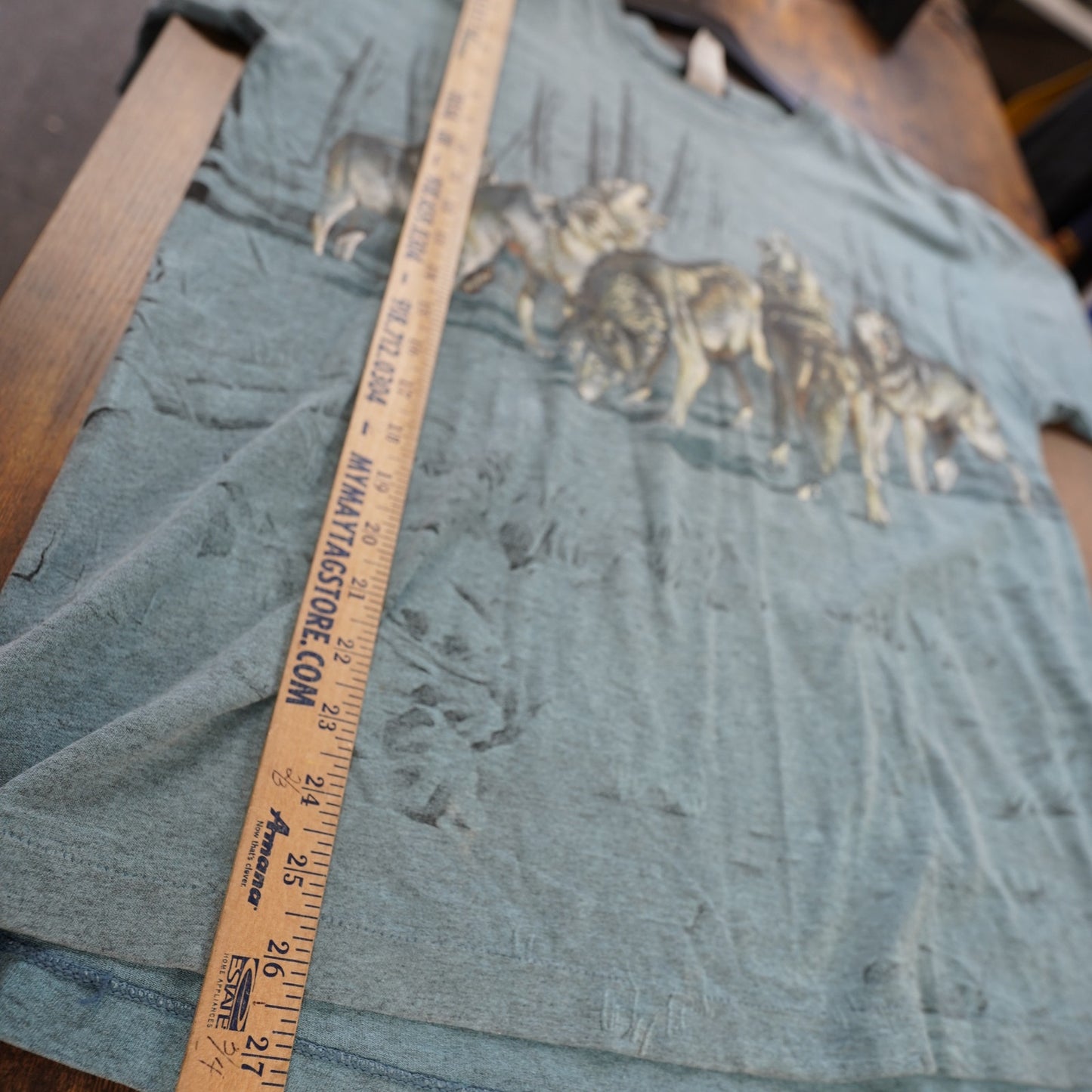 (L) Vintage Wolf Nature Wildlife 90s Signal Sport T-Shirt Mens L Blue All Over Print