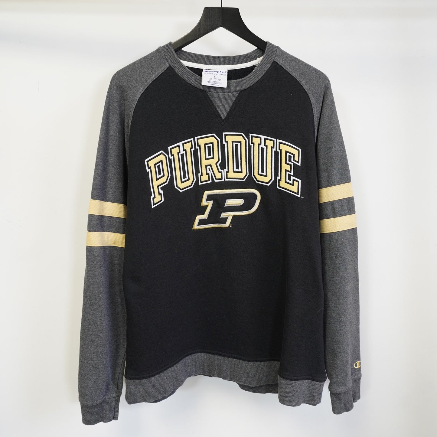 (L) Purdue Boiler Makers Embroidered Champion Sweatshirt Men's L Black Crewneck
