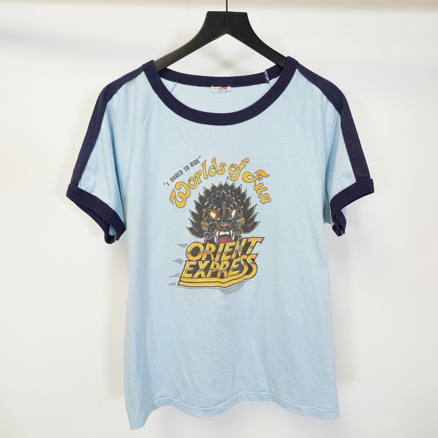 (L) True Vintage Orient Express Japanese 70s Ringer T-Shirt Mens L Single Stitch