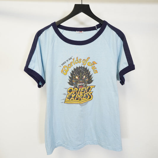 (L) True Vintage Orient Express Japanese 70s Ringer T-Shirt Mens L Single Stitch