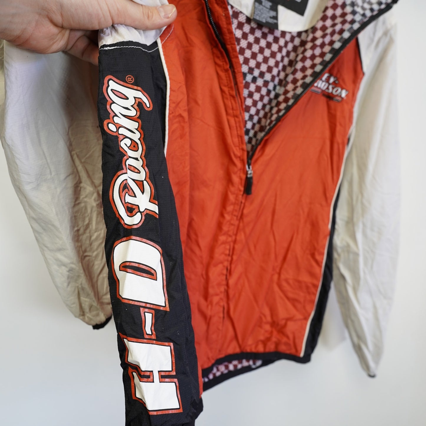 (Women's M) Vtg Harley Davidson Motorcycles Windbreaker Jacket Orange Sewn Eagle