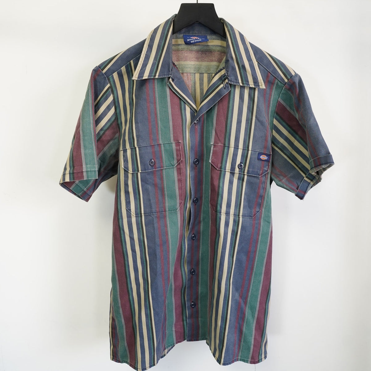 (M) True Vintage Dickies Vertically Striped Button Up Men's M Workwear Utility 80s
