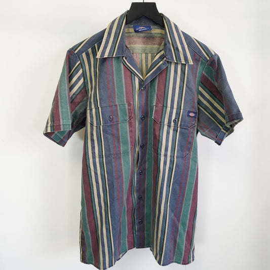 (M) True Vintage Dickies Vertically Striped Button Up Men's M Workwear Utility 80s