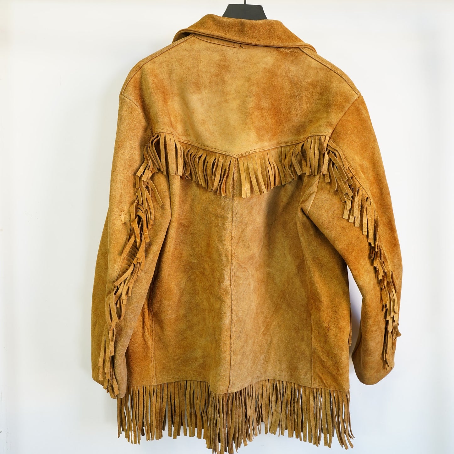 (L) Vintage 1960s-70s Cognac Brown Leather Suede Fringe Western Jacket Hippy