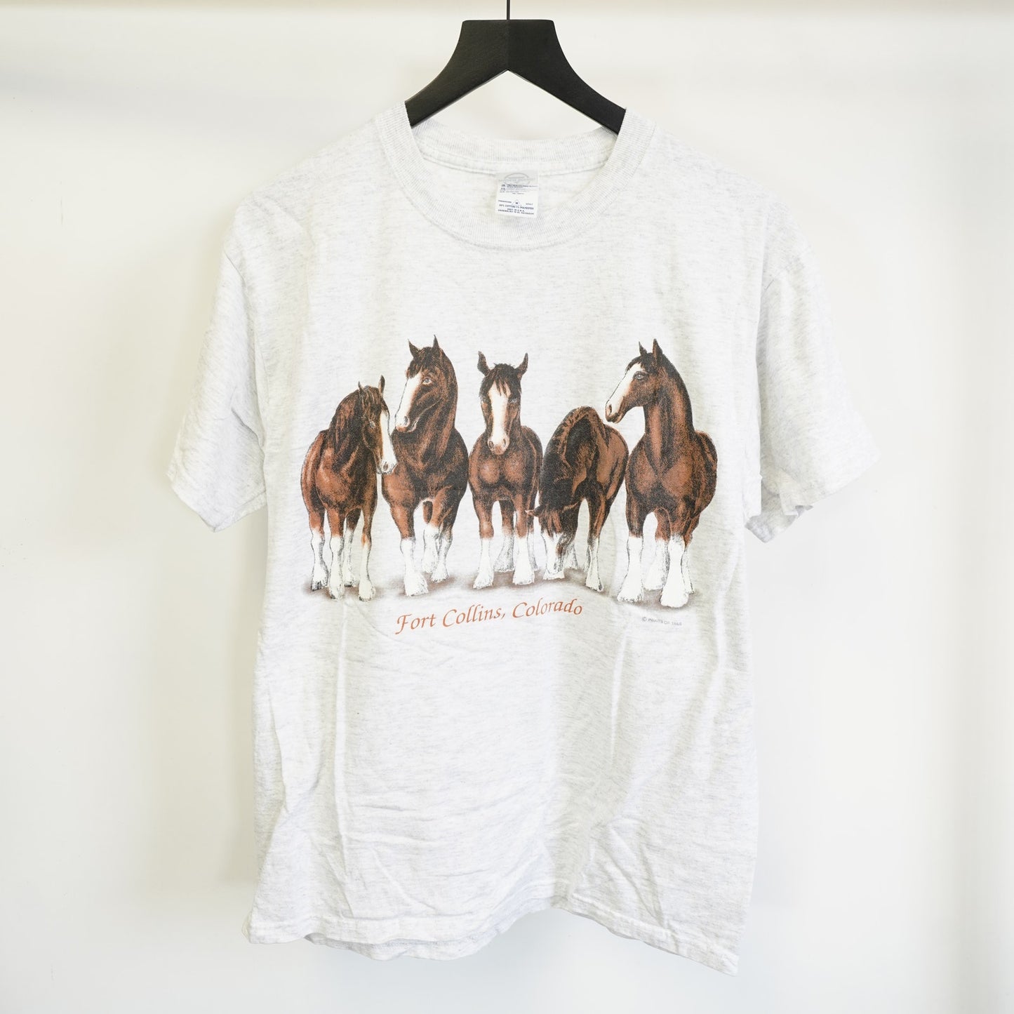 (M) Vintage Clydesdale Horse Nature T-Shirt Men's M Heather Gray AOP Pony Budweiser