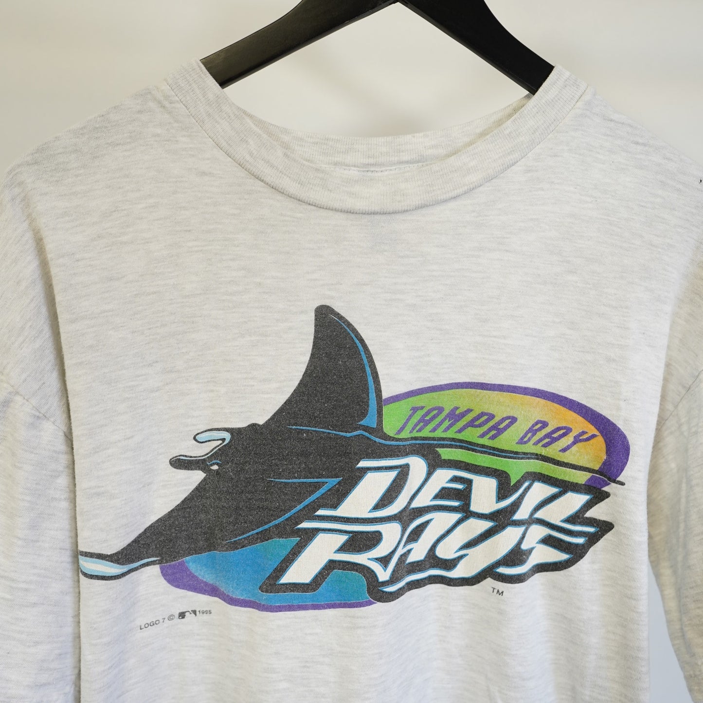 (L) Vintage Tampa Bay Devil Rays 90s Logo 7 Men's L Gray T-Shirt Retro MLB