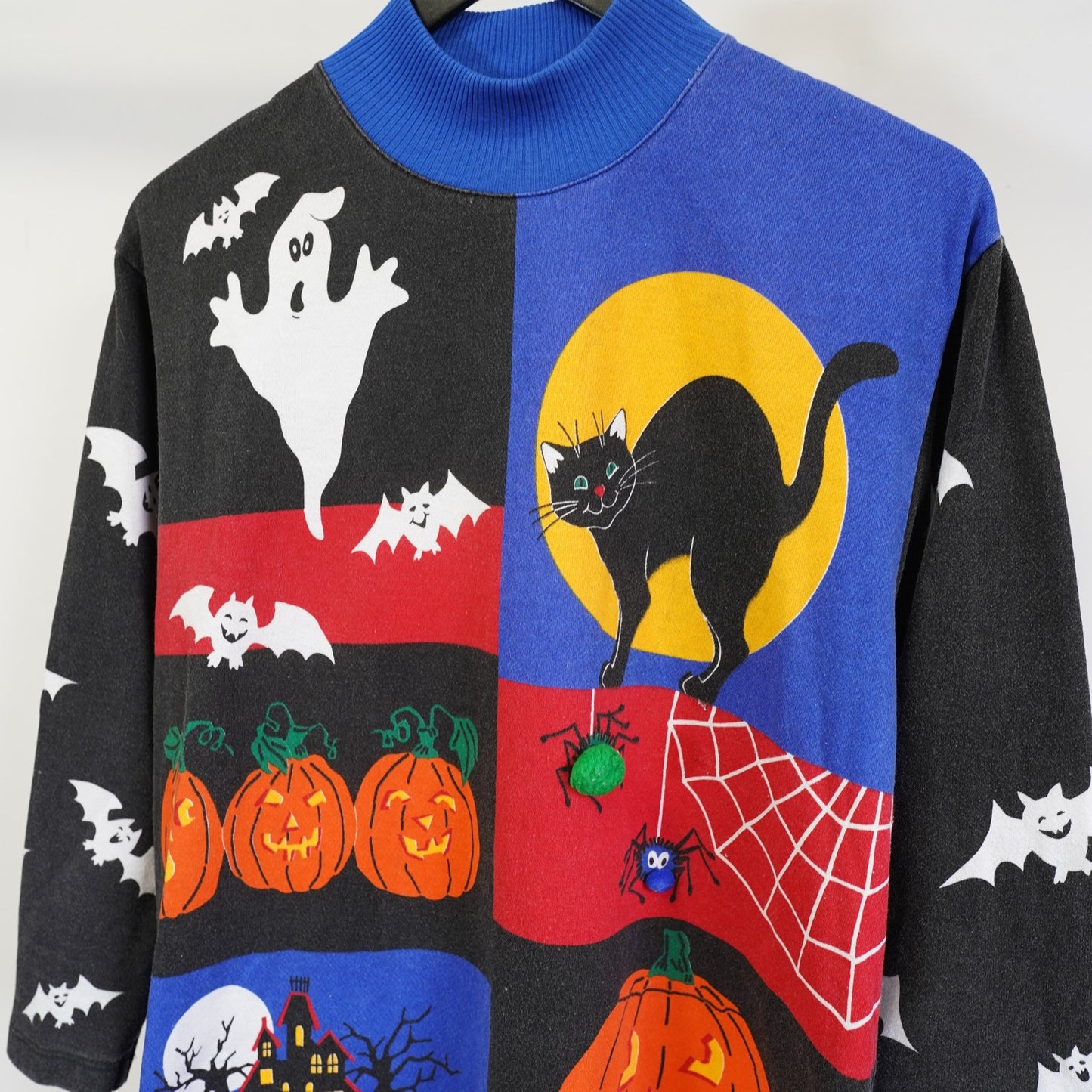 (Women's M) Vintage 90s Halloween Spooky Sweater Women's M Bats Cats Ghosts Pumpkins Spumoni