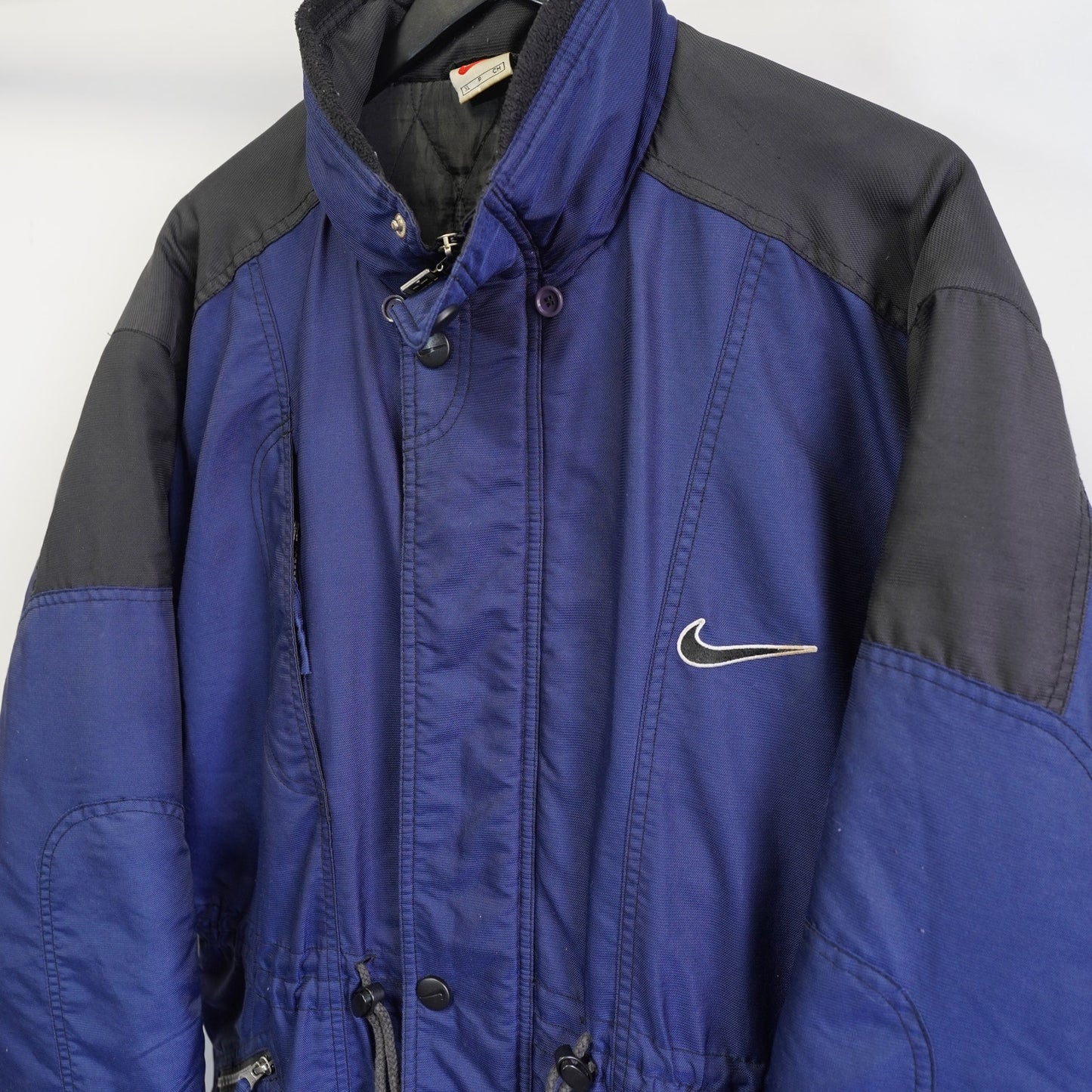 (XL) Vintage Nike Big Swoosh 90s Heavy Full Zip Jacket Mens XL Retro Blue Black Check