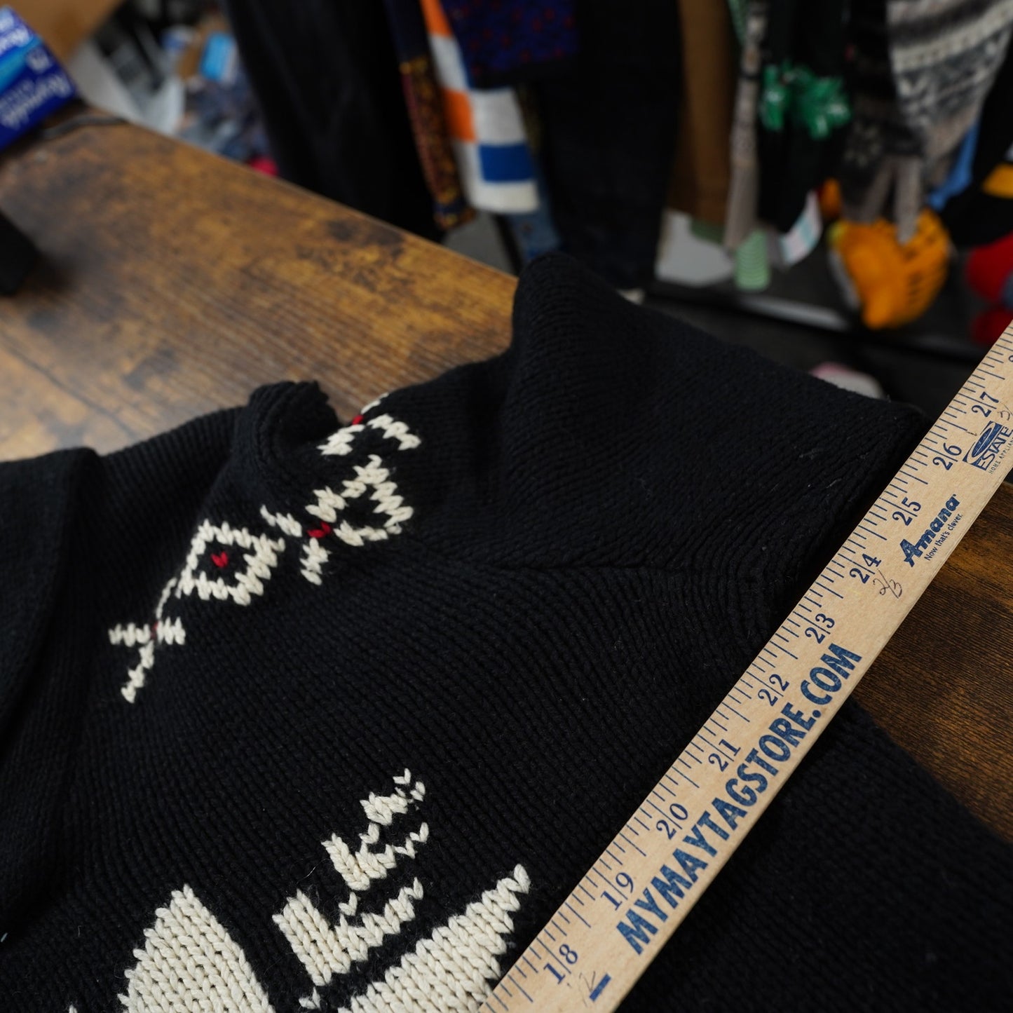 (L) Polo Ralph Lauren Nordic Snowflake Shawl Collar Sweater Men's L Black Cashmere