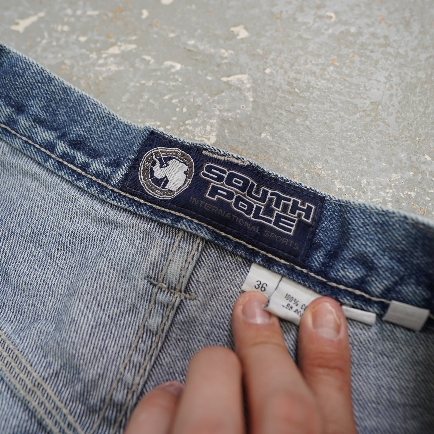 (36x31) Vintage SouthPole Y2K Embroidered Baggy Blue Jeans Mens Sz. 36x31 2000s Hip Hop