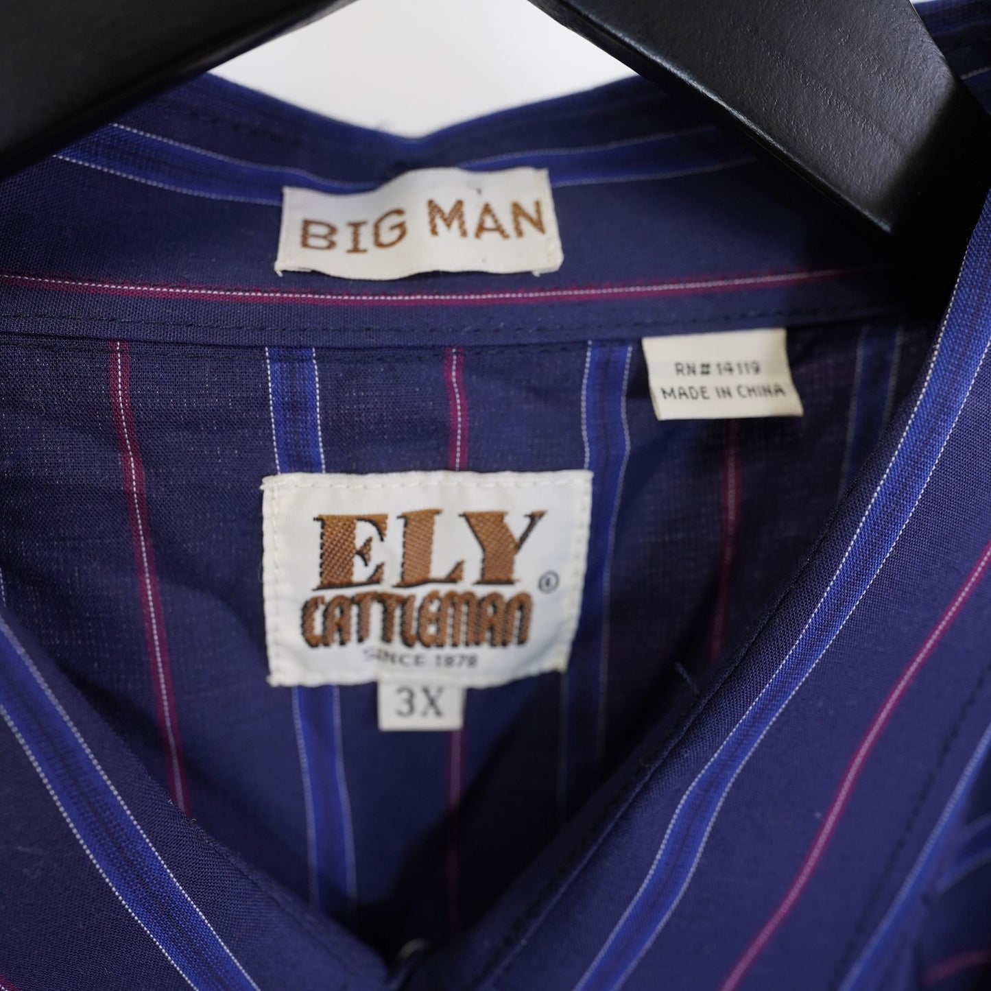 (3XL) Vintage Ely Cattleman Western Pearl Snap Button Up Mens 3XL Blue Striped Big Man