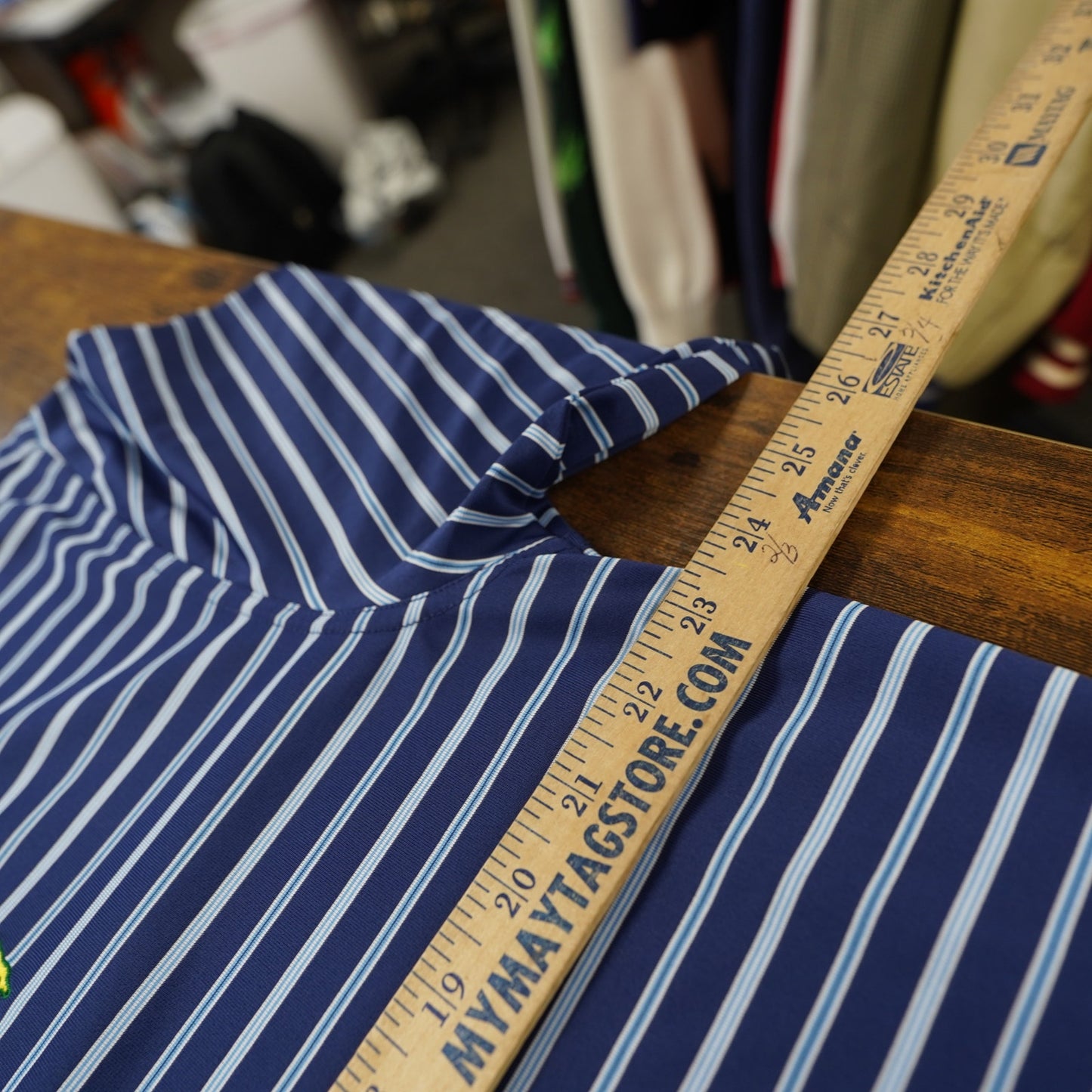 (L) Vintage The Masters Performance Striped Golf Polo Shirt Men's L Blue White