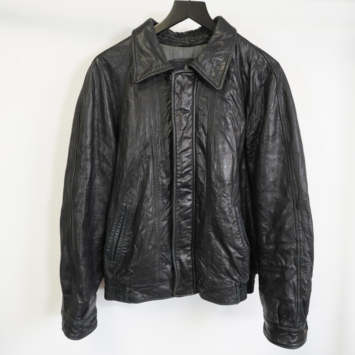 (M) Vintage London Fog Genuine Leather Motorcycle Bomber Jacket Men's M Black Soft