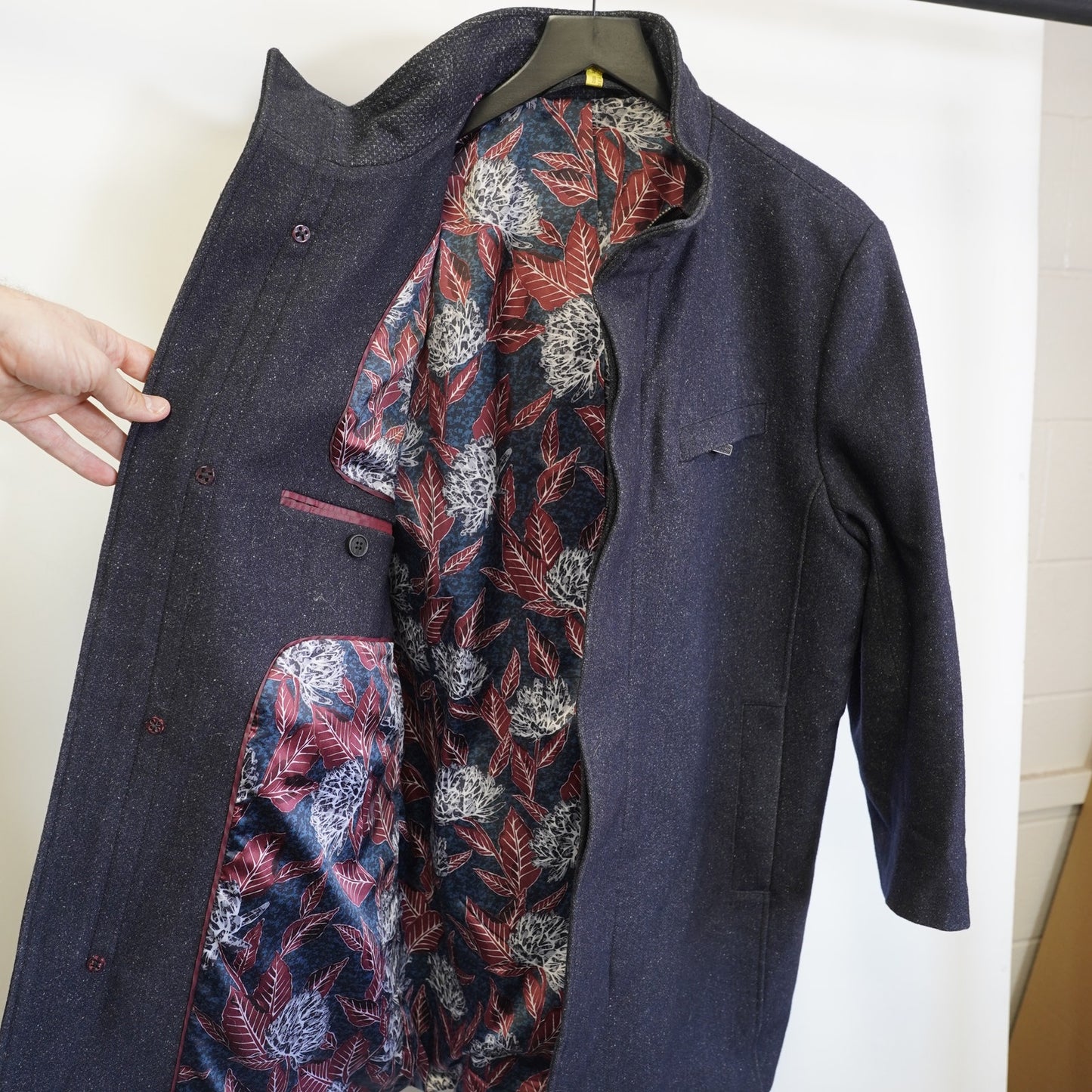 (Women's S) Ted Baker London Wool Blend Overcoat Women's Size 5 Floral Lined Navy