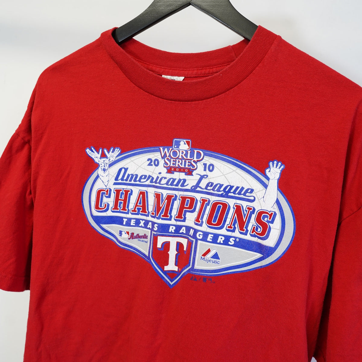 (XL) Texas Rangers 2010 World Series Baseball T-Shirt Men's XL Red Retro MLB