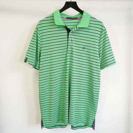 (L) Ralph Lauren RLX Striped Golf Polo Shirt Men's L Stitched H Green Navy Blue