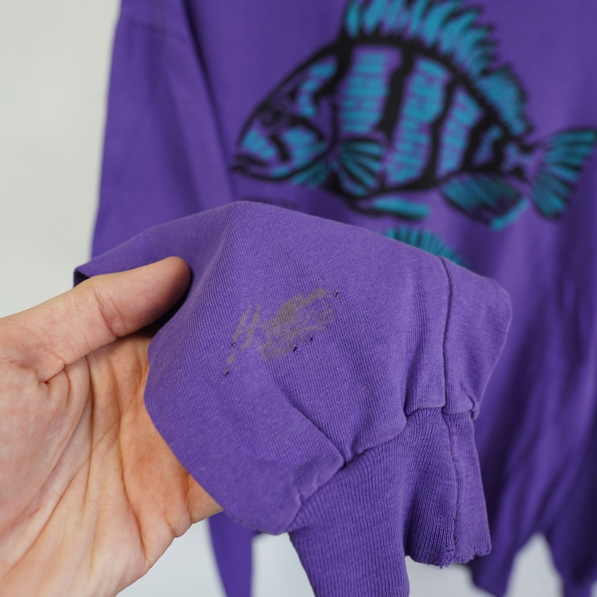 (XL) Vintage 90s Fish Nature Long Sleeve T-Shirt Men's XL Hanes Purple Alaska Tourist