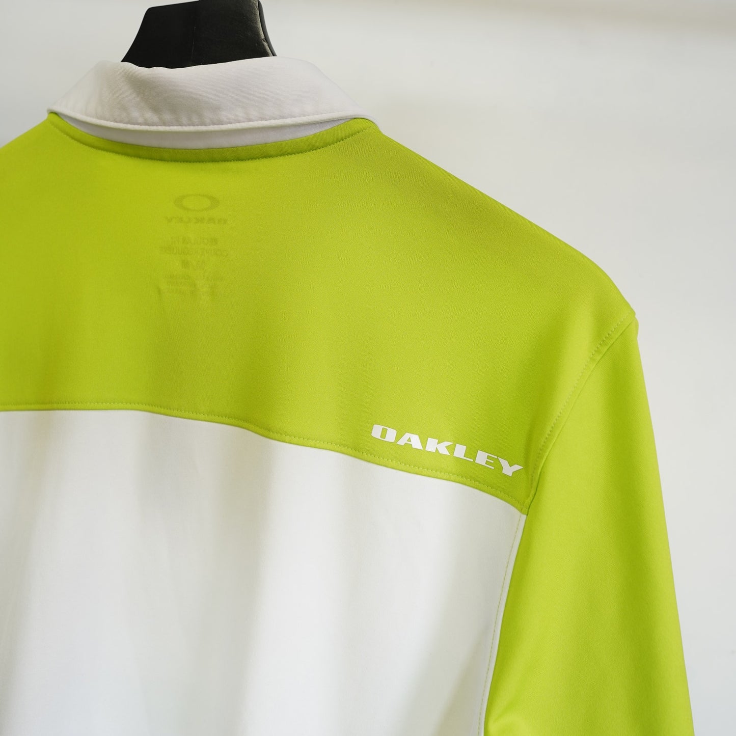 (M) Oakley Lime Green Striped Performance Golf Polo Shirt Men's M Tennis Preppy Tech