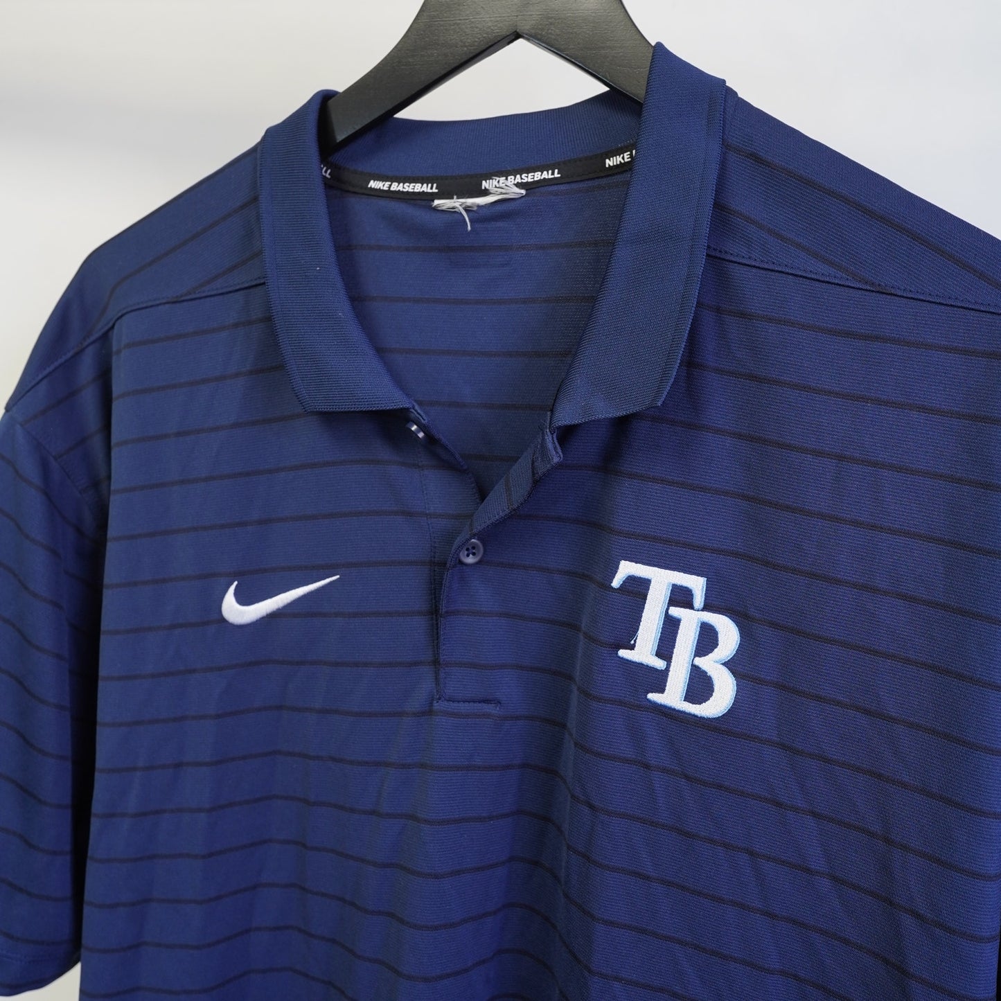 (XXL) Nike Tampa Bay Devil Rays Striped Performance Dri-Fit Polo Shirt Men's XXL Blue