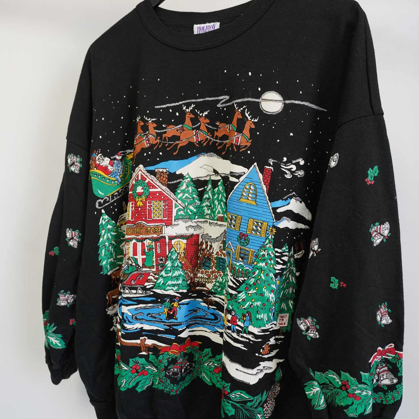 (XL/Women's XXL)Vintage Christmas Holiday Sweatshirt Rudolph Santa 90s Women's XXL AOP Black