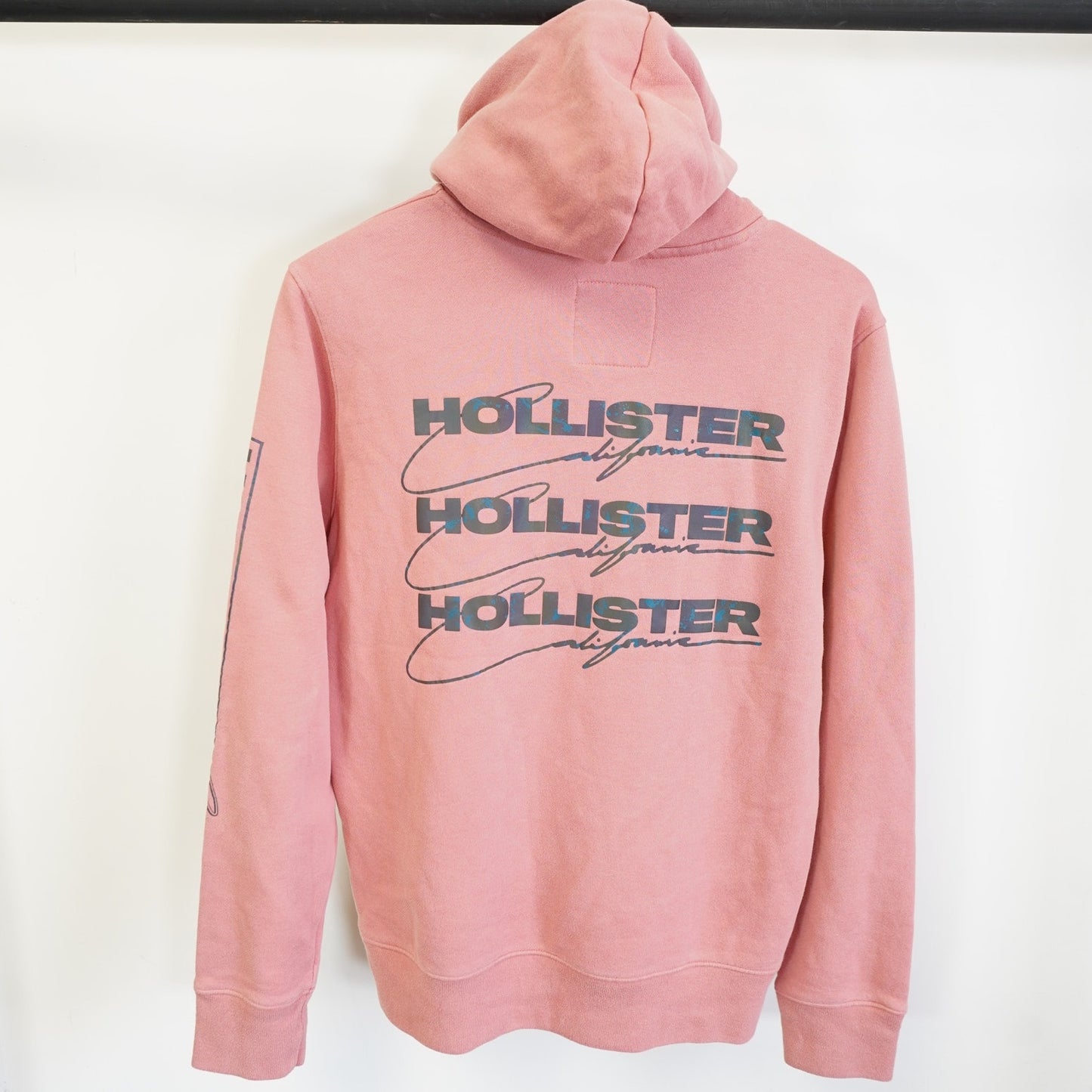 (M) Hollister Co. 3M Reflective Light Pink Pullover Hoodie Men's M Y2K Streetwear