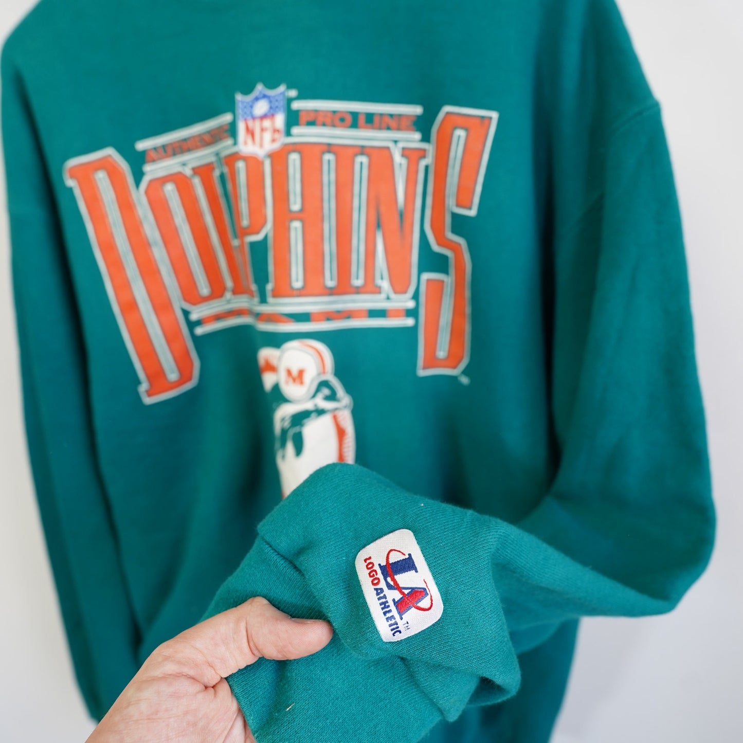 (L) Vintage Miami Dolphins Logo Athletic 90s Sweatshirt Men's L Aqua Crewneck NFL