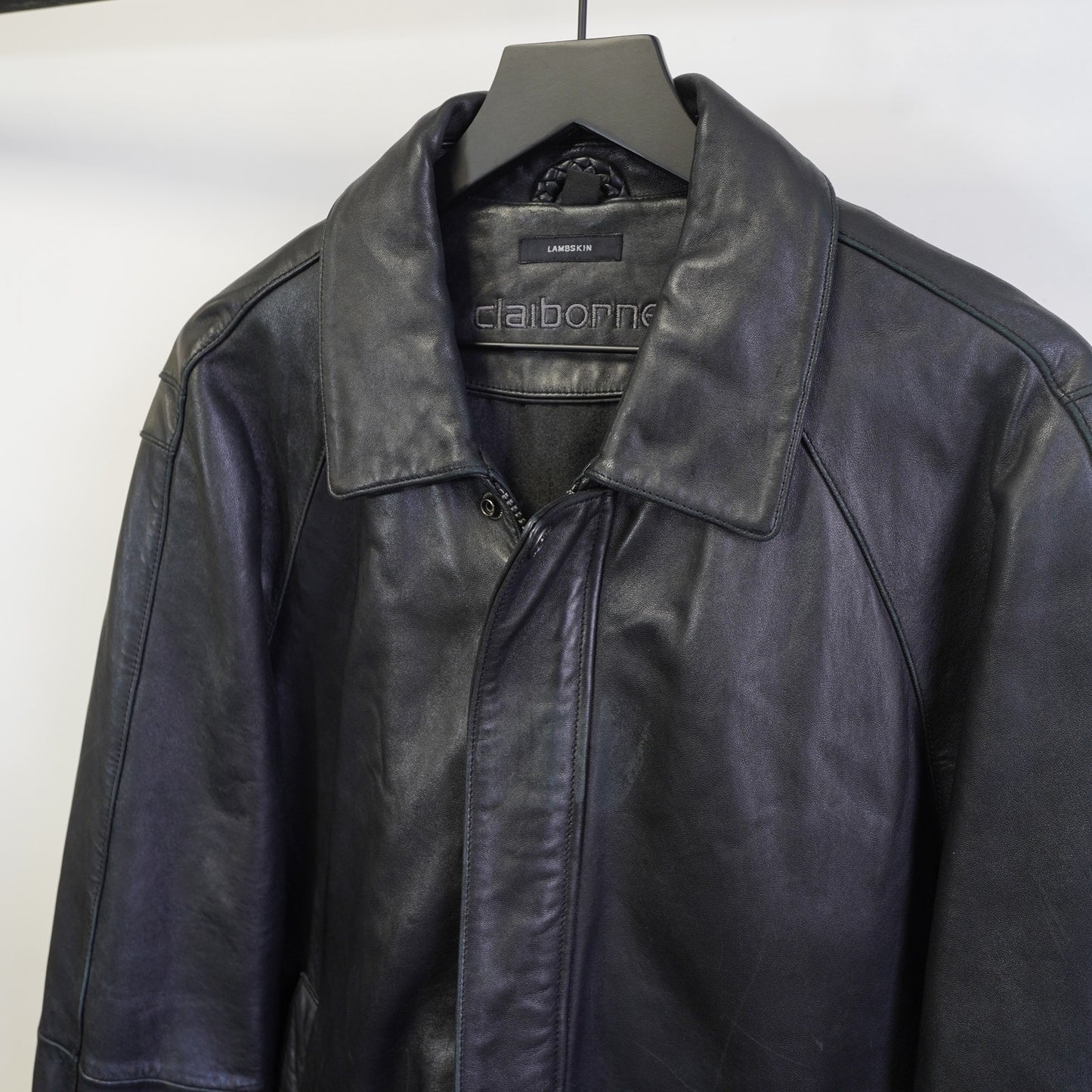 Vintage Claiborne Black Lambskin Leather Bomber Jacket Men's L Premium Soft