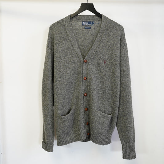 (XL) Vintage Polo Ralph Lauren 100% Wool Knitted Cardigan Sweater Men's XL Gray