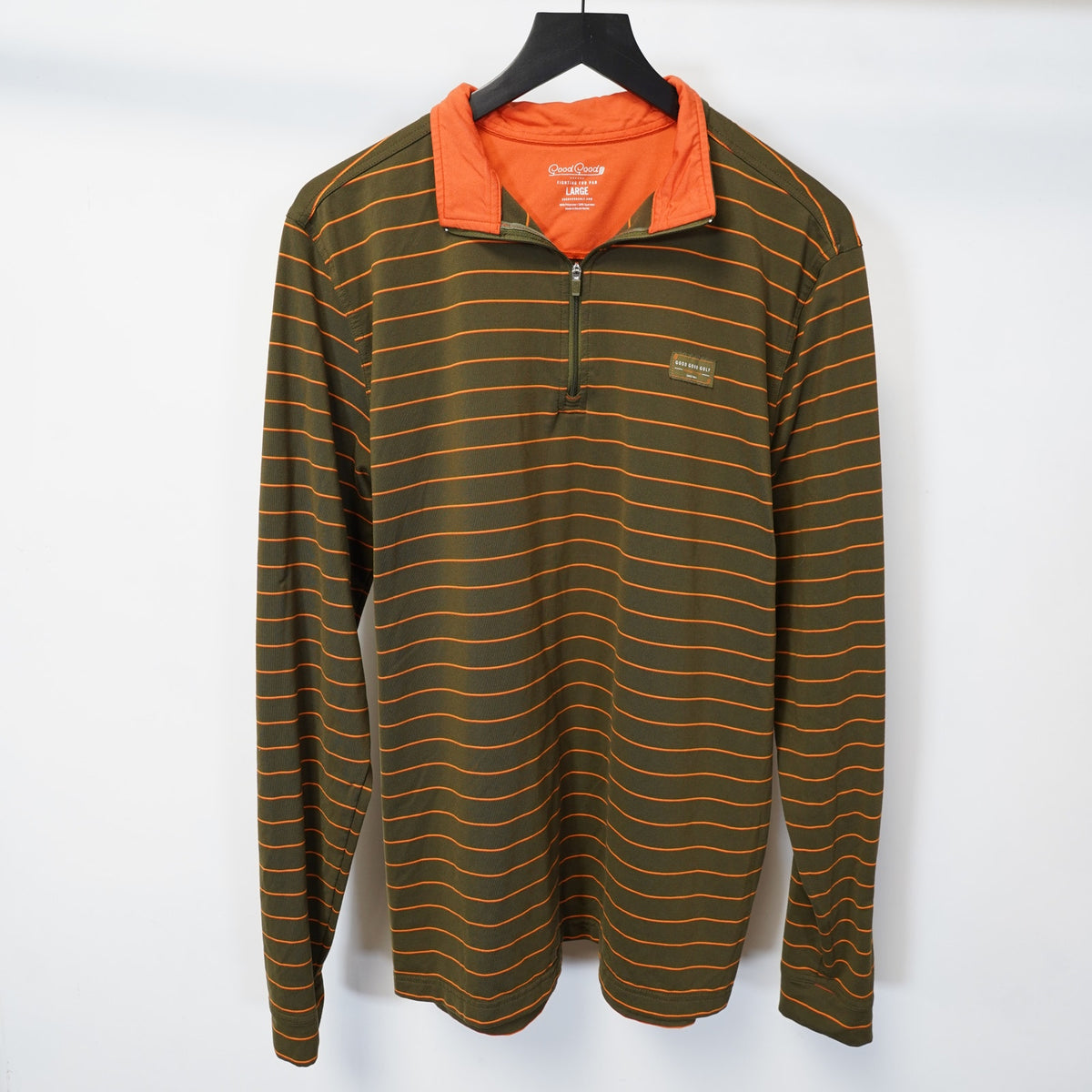 (L) Good Good Golf Striped Performance 1/4 Zip Pullover Shirt Men's L Brown Orange