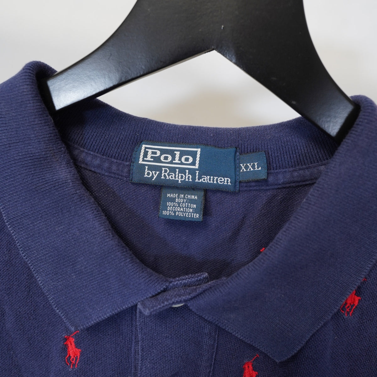 (XXL) Vintage Polo Ralph Lauren All-Over Embroidered Pony Polo Shirt Mens XXL Navy Red