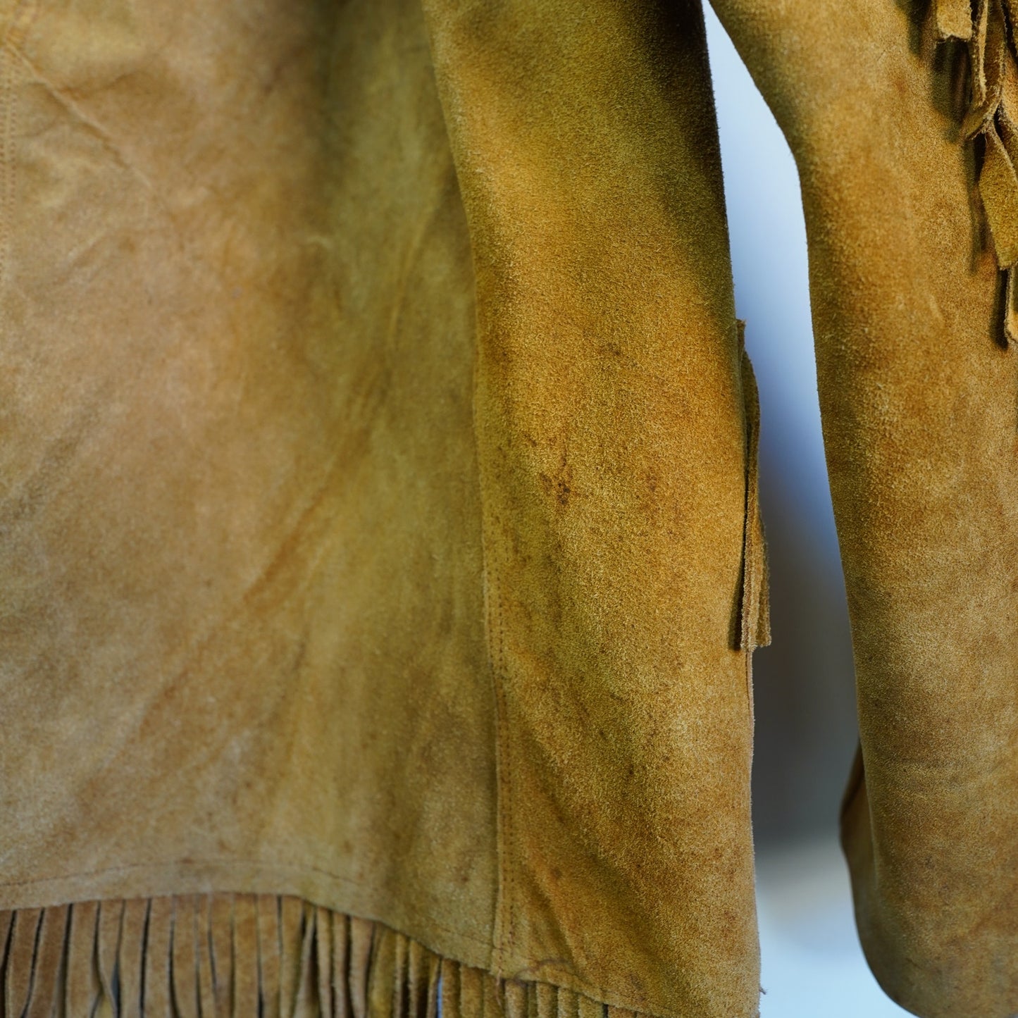 (L) Vintage 1960s-70s Cognac Brown Leather Suede Fringe Western Jacket Hippy