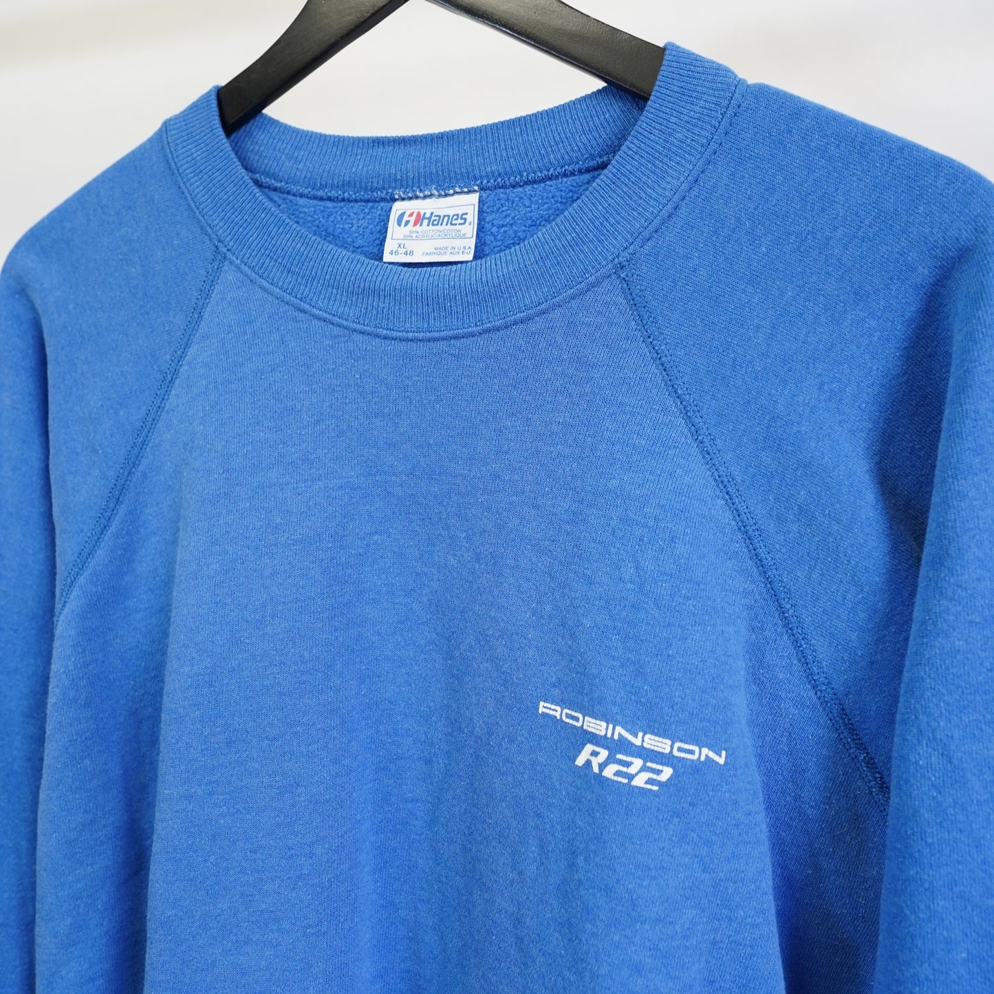 (L) Vintage Robinson R22 Helicopter 80s Sweatshirt Men's L Blue Pilot Indie Retro