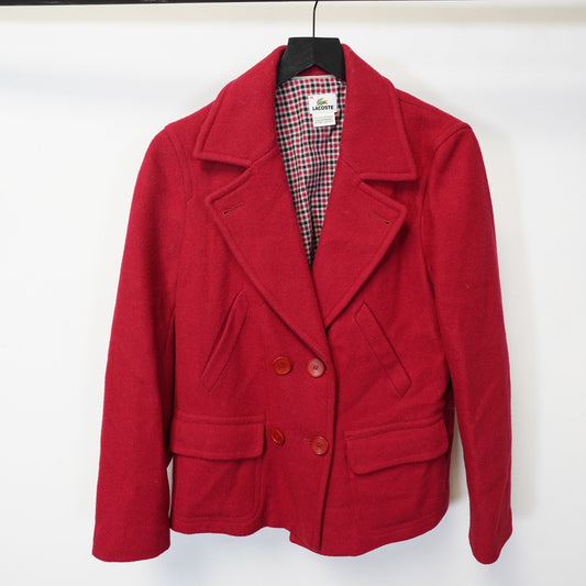 (Women's M) Vintage Lacoste Wool Plaid Lined Red Peacoat Women's Sz 40 L Preppy Glam