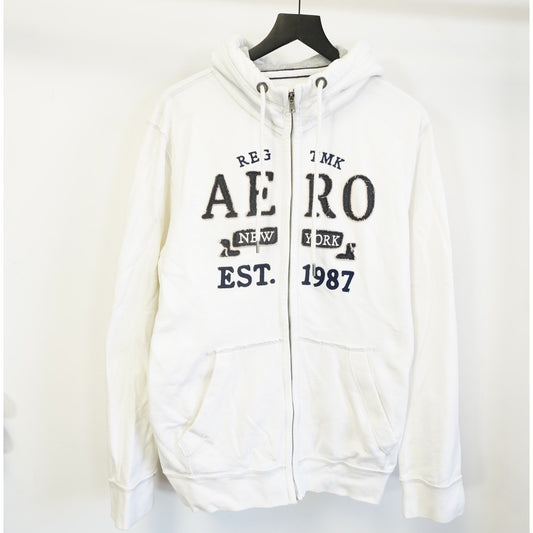 (XXL) Vintage Aeropostale NY Y2K Sewn Hoodie Men's XXL White 2000s Mallcore Preppy