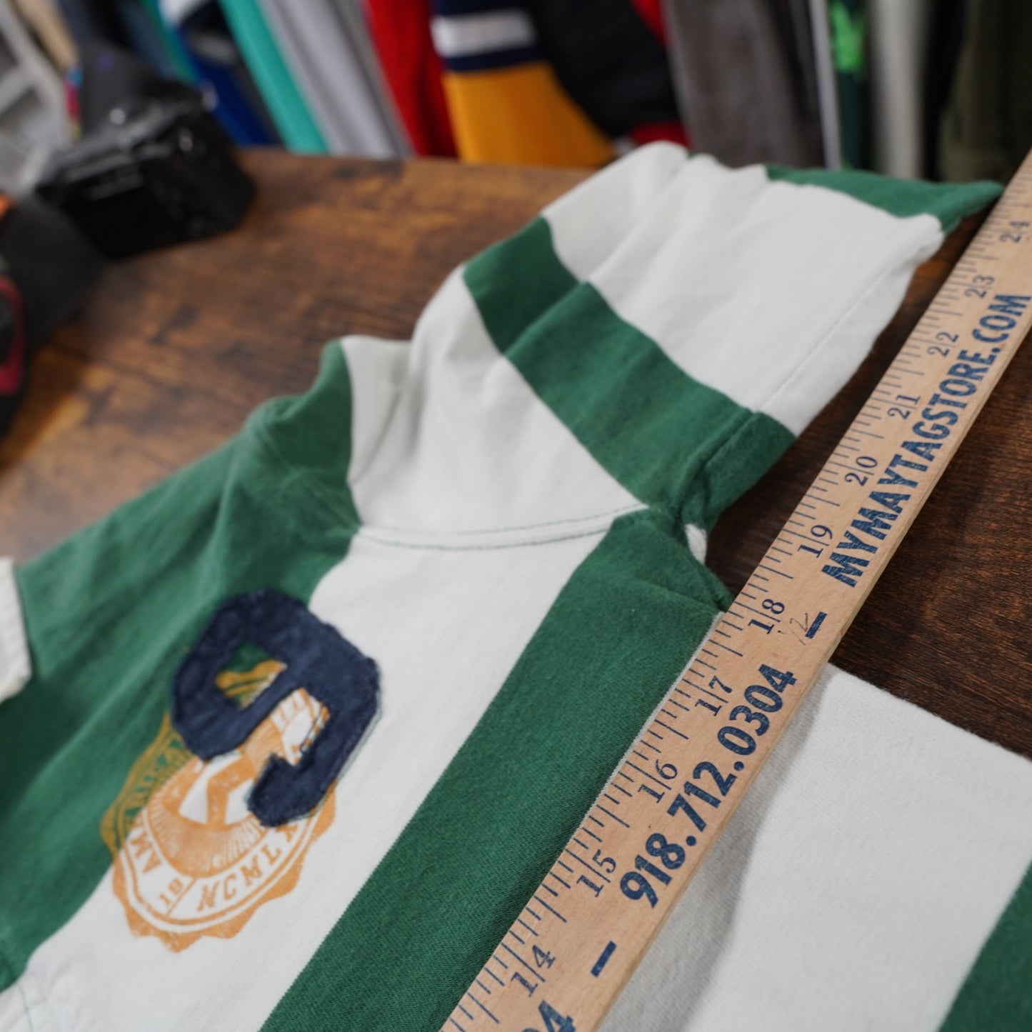 (XS) American Eagle Rugby Long Sleeve Striped Polo Shirt Sewn Men's XS Green Preppy