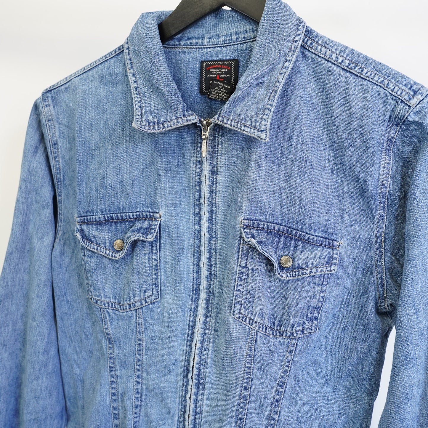 (Women's L) Vintage American Eagle Outfitters 90s Blue Denim Jacket Women's L Y2K Full Zip