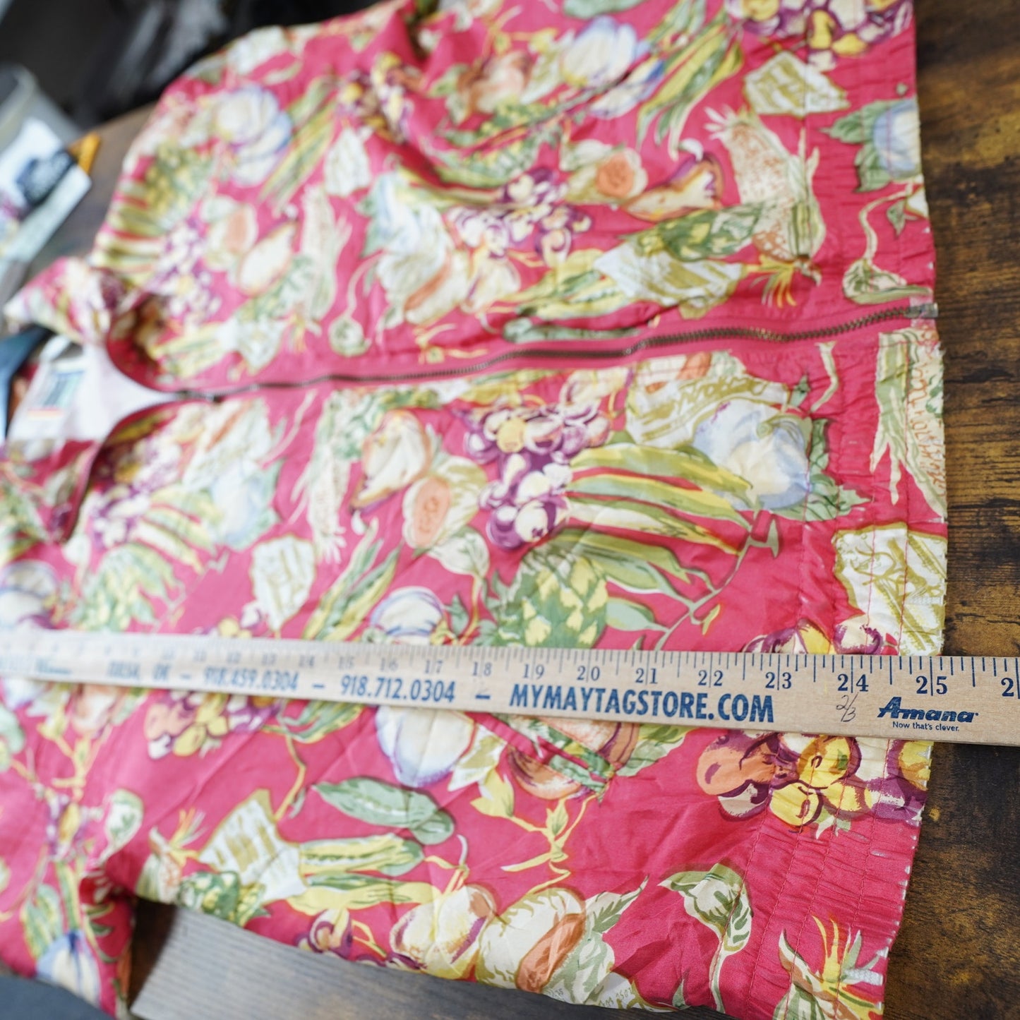 Vintage Tropical Floral Fruit Print EVR Silk Jacket Women's L Pink 90s Hawaiian