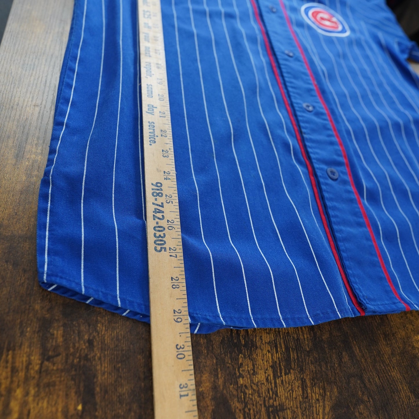 (L) Vintage Starter Pinstripe Chicago Cubs Embroidered Baseball Jersey Men's L Blue