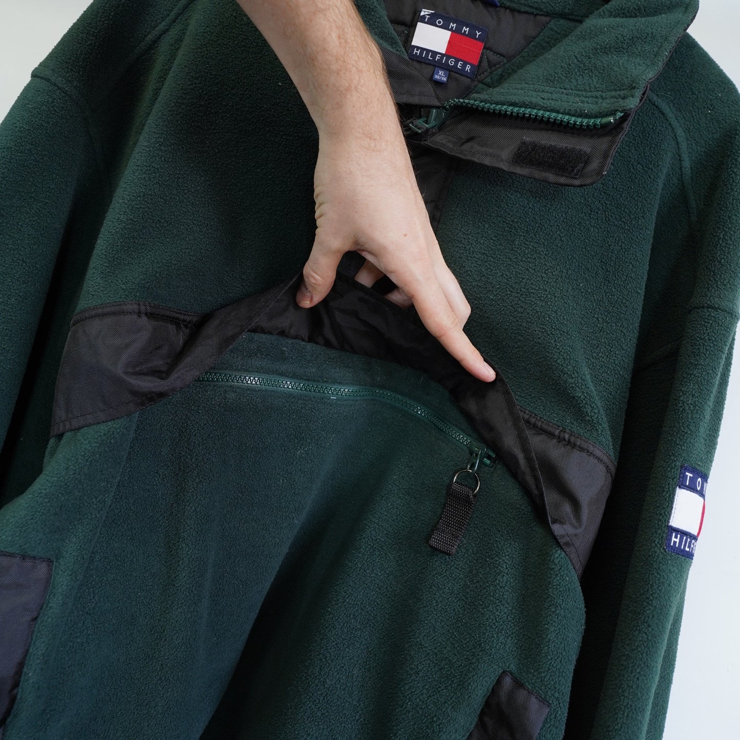 (XL) Vintage Tommy Hilfiger 90s Fleece 1/4 Zip Anorak Pullover Jacket Men's XL Green