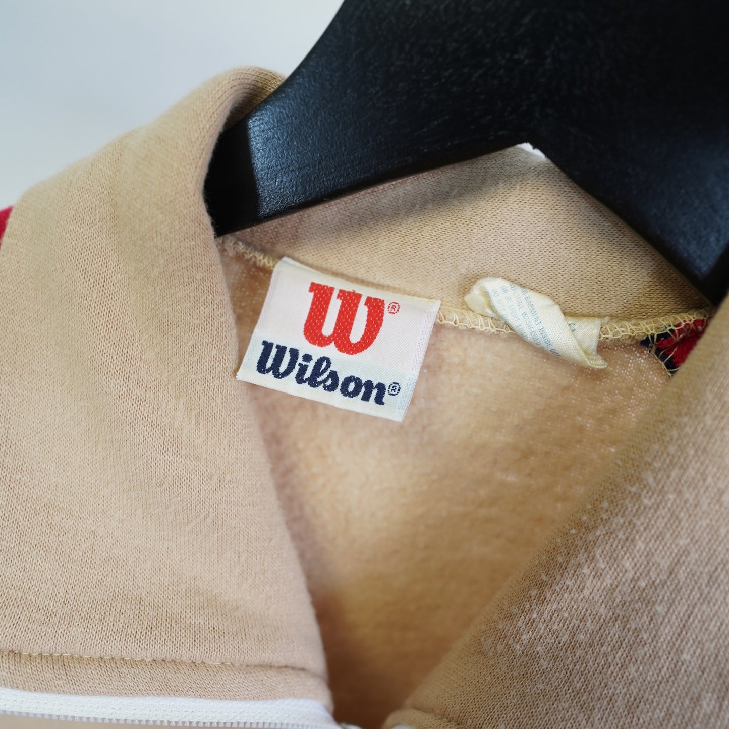 (S) True Vintage 1980s Wilson Track Jacket Full Zip Men's S Tan Red Tennis Striped