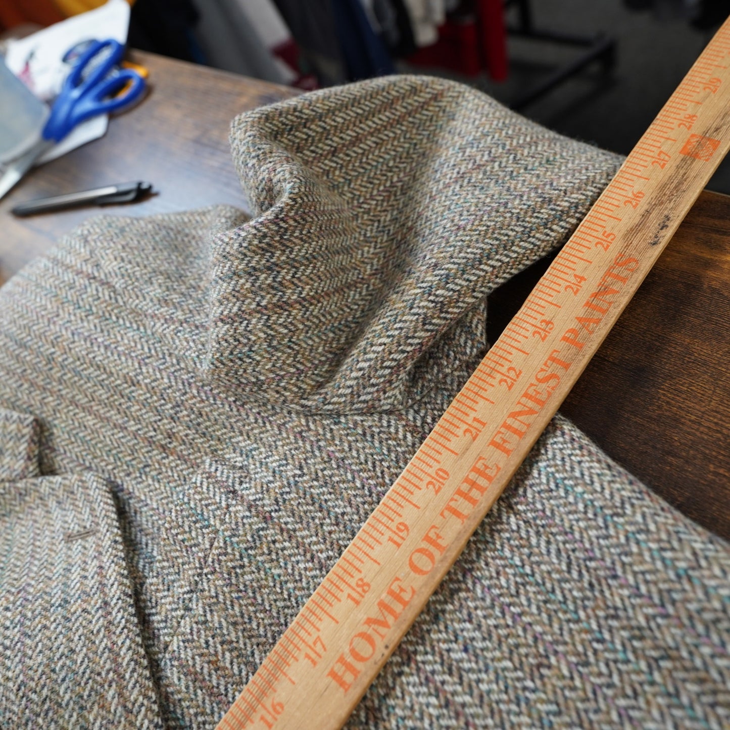 (44R) L Vintage Dunn & Co Tweed Pure Wool Suit Jacket Tan Herringbone Blazer