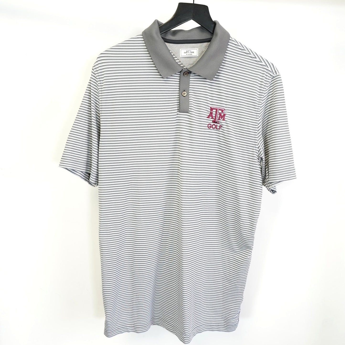 (L) Texas A&M Golf Adidas Adi Pure Striped Performance Polo Shirt Men's L Gray Sewn